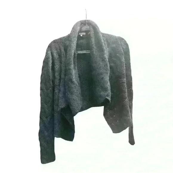 Vince Merino‎ Wool Alpaca Blend Cropped Draped Front Open Cardigan XS Green - Picture 1 of 4